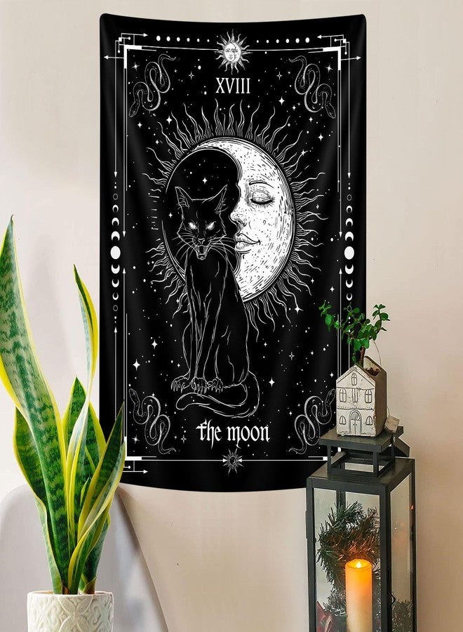 GOAOK Gothic Black Cat Vertical Tapestry, Witchy Black and White Tarot Card Wing Bat Cat Cool Tapestries for Men, Moon Phases Aesthetic Anime Witchcraft Satanic Art Tapestry Wall Hanging for Bedroom Living Room Poster, 40X60Inch - Image 4